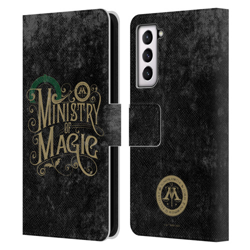 Harry Potter Locations Typography Ministry Of Magic Leather Book Wallet Case Cover For Samsung Galaxy S21 5G