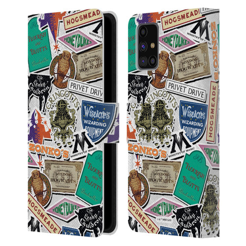 Harry Potter Locations Typography Logo Collage Leather Book Wallet Case Cover For Samsung Galaxy M31s (2020)
