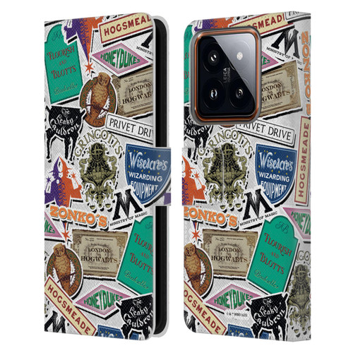 Harry Potter Locations Typography Logo Collage Leather Book Wallet Case Cover For Xiaomi 14