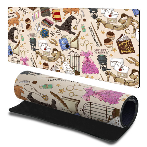 Harry Potter Graphics Hogwarts Pattern Gaming Office Desk PC Keyboard Mouse Mat Pad 23.62 x 11.81 x 0.12 inches (600 x 300 mm) - L