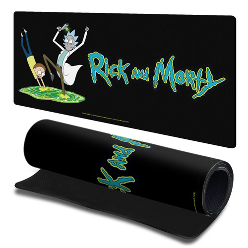 Rick And Morty Graphics Portal And Logo Gaming Office Desk PC Keyboard Mouse Mat Pad 23.62 x 11.81 x 0.12 inches (600 x 300 mm) - L