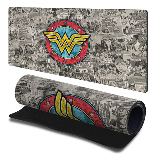 Wonder Woman DC Comics Comic Book Cover Vintage Collage Gaming Office Desk PC Keyboard Mouse Mat Pad 23.62 x 11.81 x 0.12 inches (600 x 300 mm) - L