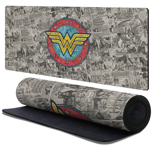 Wonder Woman DC Comics Comic Book Cover Vintage Collage Gaming Office Desk PC Keyboard Mouse Mat Pad 37.4 x 15.75 x 0.16 inches (900 x 400 mm) - XL