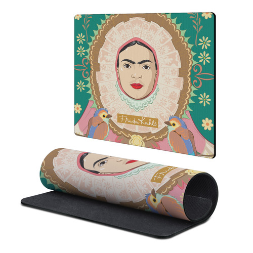 Frida Kahlo Floral Art Oval Frame Birds Gaming Office Desk PC Keyboard Mouse Mat Pad 9.84 x 11.81 x 0.12 inches (250 x 300 mm) - S