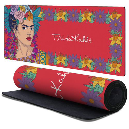 Frida Kahlo Floral Art Flower Frame Gaming Office Desk PC Keyboard Mouse Mat Pad 37.4 x 15.75 x 0.16 inches (900 x 400 mm) - XL