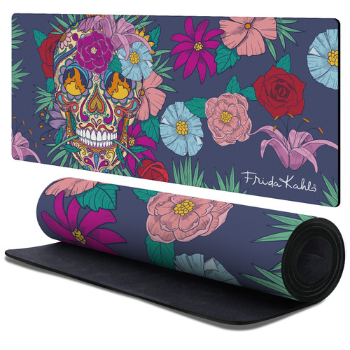 Frida Kahlo Floral Art Skull Gaming Office Desk PC Keyboard Mouse Mat Pad 37.4 x 15.75 x 0.16 inches (900 x 400 mm) - XL