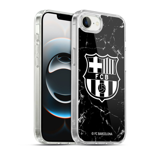FC Barcelona Crest Patterns Black Marble Soft Gel Case for Apple iPhone 16e & MagSafe