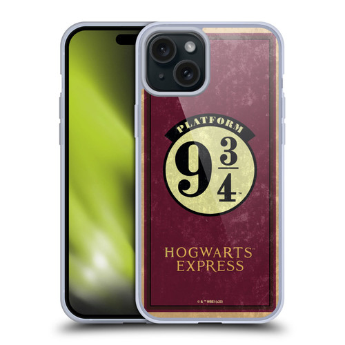 Harry Potter Locations Typography Platform 9 3/4 Soft Gel Case for Apple iPhone 15 Plus & MagSafe