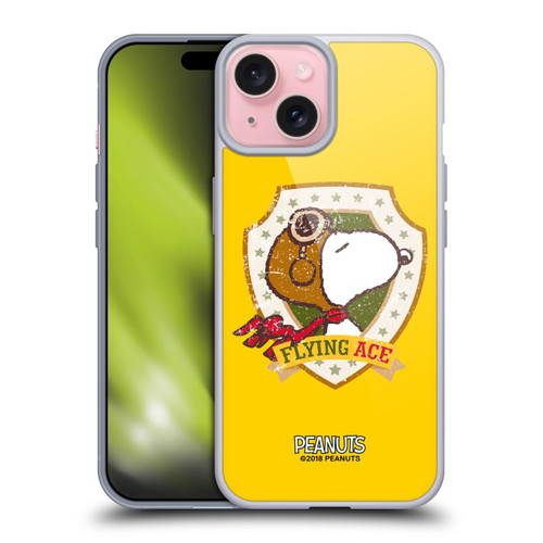 Peanuts The Many Faces Of Snoopy Flying Ace Soft Gel Case for Apple iPhone 15
