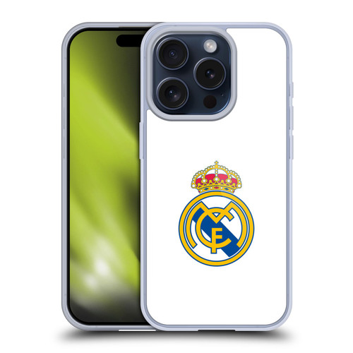 Real Madrid CF Origin Plain Logo White Soft Gel Case for Apple iPhone 15 Pro