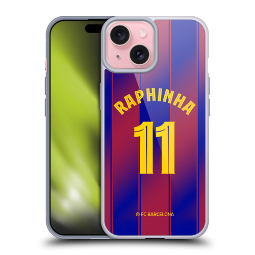 FC Barcelona 2025/26 Players Home Kit Raphinha Soft Gel Case for Apple iPhone 15