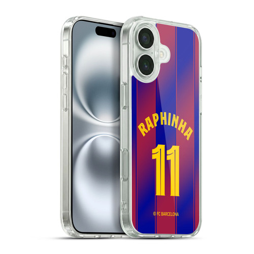 FC Barcelona 2025/26 Players Home Kit Raphinha Soft Gel Case for Apple iPhone 16 Plus & MagSafe