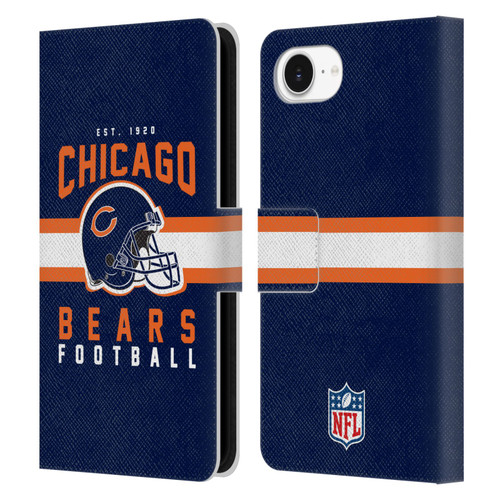 NFL Chicago Bears Graphics Helmet Typography Leather Book Wallet Case Cover For Apple iPhone 16e / Apple iPhone 17e