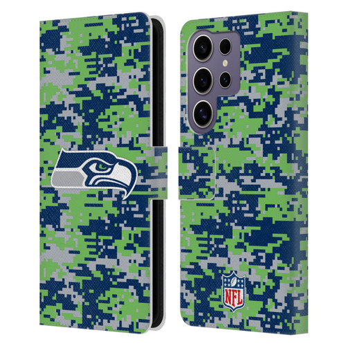 NFL Seattle Seahawks Graphics Digital Camouflage Leather Book Wallet Case Cover For Samsung Galaxy S25 Ultra