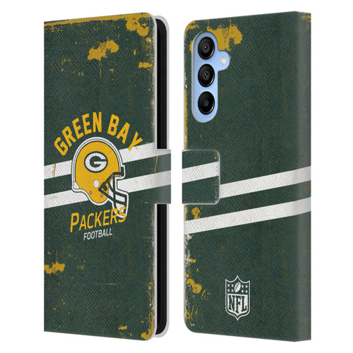 NFL Green Bay Packers Logo Art Helmet Distressed Leather Book Wallet Case Cover For Samsung Galaxy A16 5G