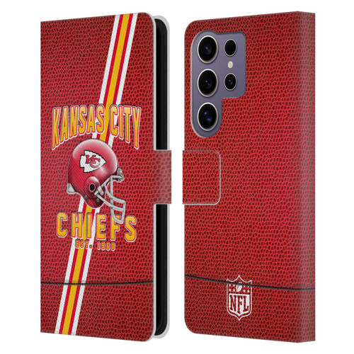NFL Kansas City Chiefs Logo Art Football Stripes Leather Book Wallet Case Cover For Samsung Galaxy S25 Ultra