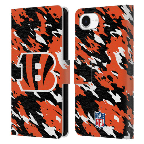 NFL Cincinnati Bengals Logo Camou Leather Book Wallet Case Cover For Apple iPhone 16e