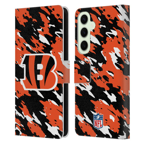 NFL Cincinnati Bengals Logo Camou Leather Book Wallet Case Cover For Samsung Galaxy S25+