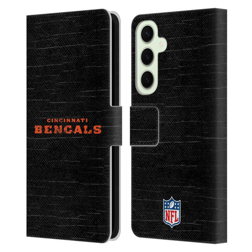 NFL Cincinnati Bengals Logo Distressed Look Leather Book Wallet Case Cover For Samsung Galaxy S25+