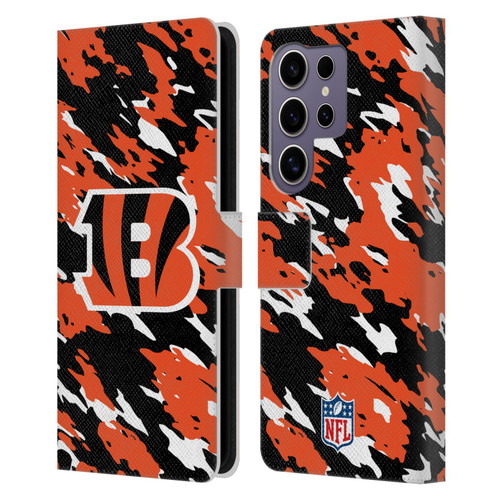 NFL Cincinnati Bengals Logo Camou Leather Book Wallet Case Cover For Samsung Galaxy S25 Ultra