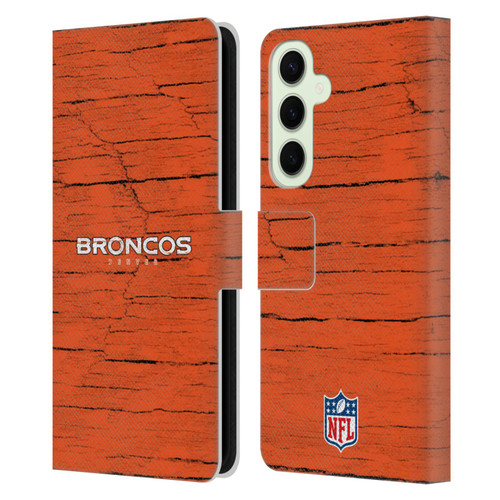 NFL Denver Broncos Logo Distressed Look Leather Book Wallet Case Cover For Samsung Galaxy S25+