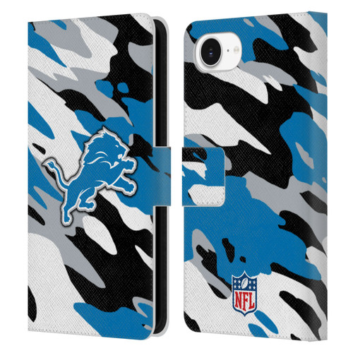 NFL Detroit Lions Logo Camou Leather Book Wallet Case Cover For Apple iPhone 16e / Apple iPhone 17e