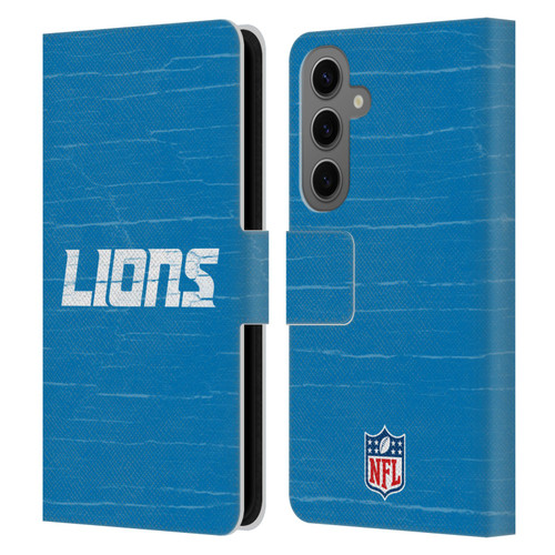 NFL Detroit Lions Logo Distressed Look Leather Book Wallet Case Cover For Samsung Galaxy S25