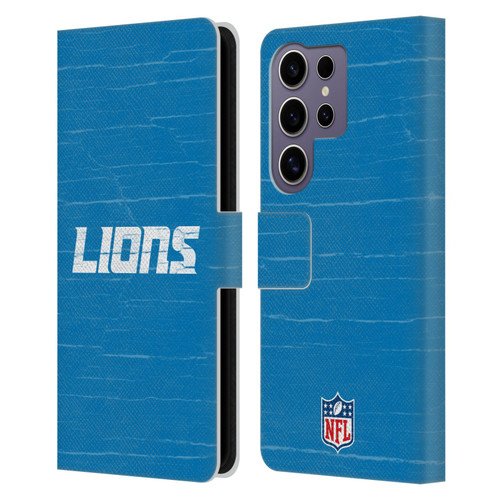NFL Detroit Lions Logo Distressed Look Leather Book Wallet Case Cover For Samsung Galaxy S25 Ultra