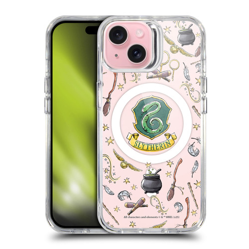 Harry Potter Magical Icons Slytherin Pattern SHOCKPROOF BUMPER CASE COMPATIBLE WITH Apple iPhone 15 & MAGSAFE