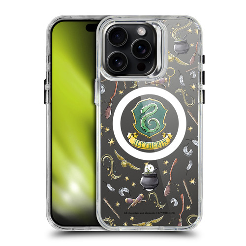 Harry Potter Magical Icons Slytherin Pattern SHOCKPROOF BUMPER CASE COMPATIBLE WITH Apple iPhone 15 Pro Max & MAGSAFE