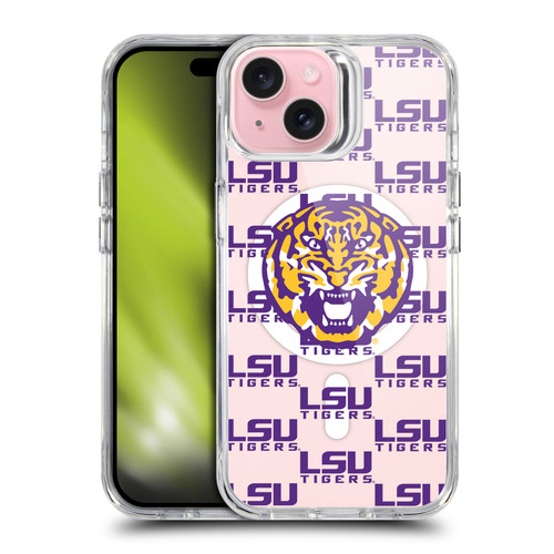 Louisiana State University LSU Louisiana State University LSU Logo Pattern SHOCKPROOF BUMPER CASE COMPATIBLE WITH Apple iPhone 15 & MAGSAFE