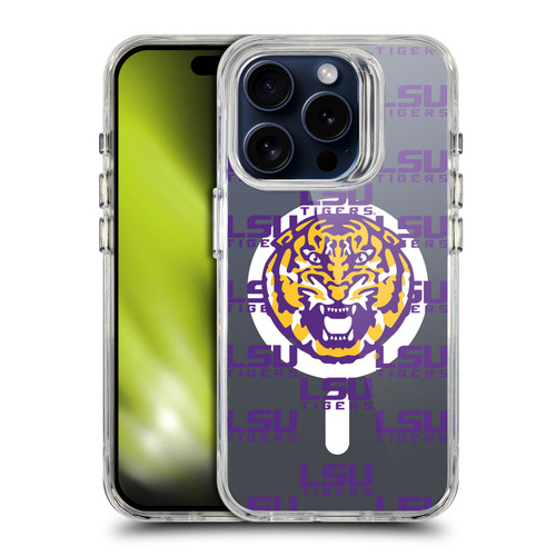 Louisiana State University LSU Louisiana State University LSU Logo Pattern SHOCKPROOF BUMPER CASE COMPATIBLE WITH Apple iPhone 15 Pro & MAGSAFE