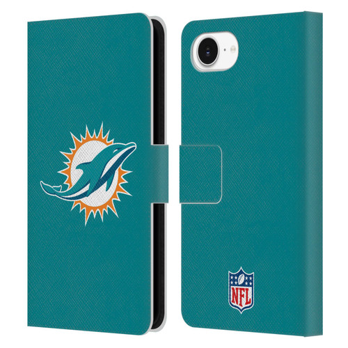NFL Miami Dolphins Logo Plain Leather Book Wallet Case Cover For Apple iPhone 16e