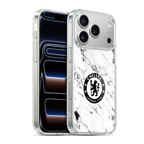 Chelsea Football Club Crest White Marble Soft Gel Case for Apple iPhone 17 Pro