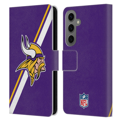 NFL Minnesota Vikings Logo Stripes Leather Book Wallet Case Cover For Samsung Galaxy S25