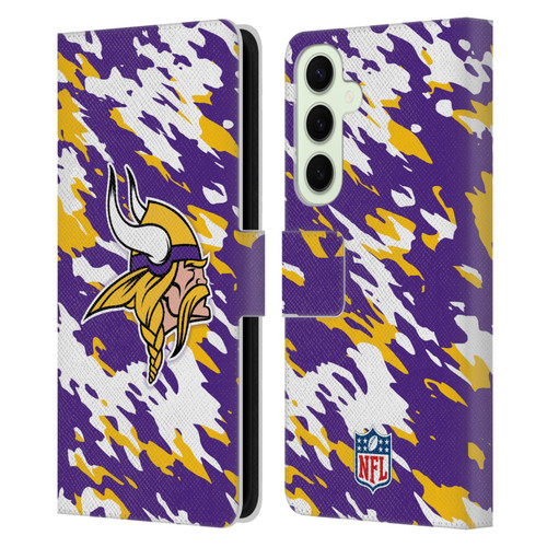 NFL Minnesota Vikings Logo Camou Leather Book Wallet Case Cover For Samsung Galaxy S25+