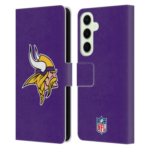 NFL Minnesota Vikings Logo Plain Leather Book Wallet Case Cover For Samsung Galaxy S25+
