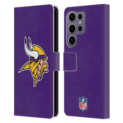 NFL Minnesota Vikings Logo Plain Leather Book Wallet Case Cover For Samsung Galaxy S25 Ultra
