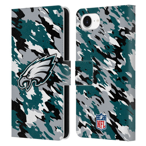 NFL Philadelphia Eagles Logo Camou Leather Book Wallet Case Cover For Apple iPhone 16e