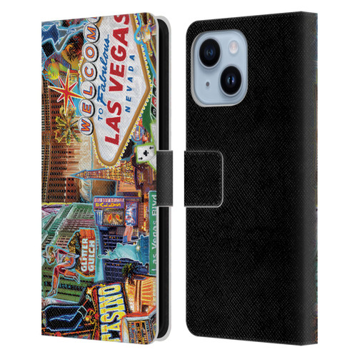 P.D. Moreno Cities Las Vegas 1 Leather Book Wallet Case Cover For Apple iPhone 14 Plus