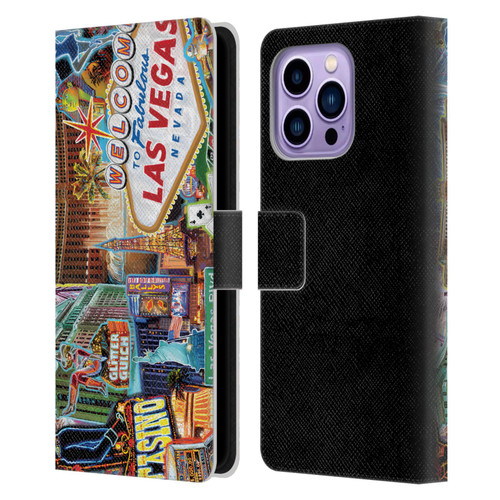 P.D. Moreno Cities Las Vegas 1 Leather Book Wallet Case Cover For Apple iPhone 14 Pro Max