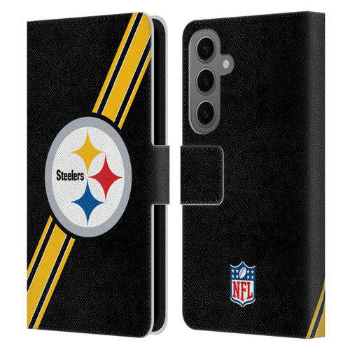 NFL Pittsburgh Steelers Logo Stripes Leather Book Wallet Case Cover For Samsung Galaxy S25