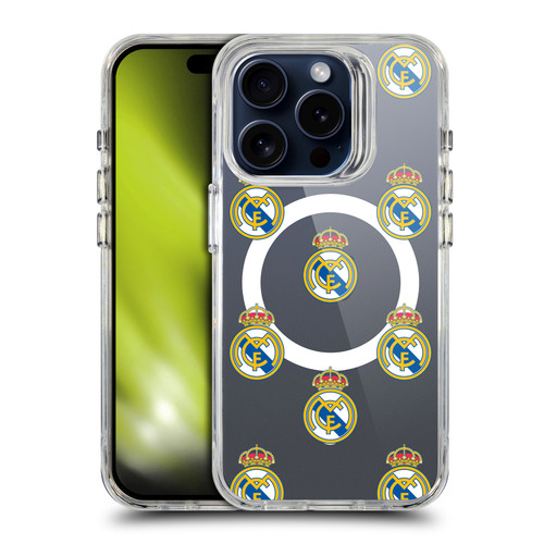 Real Madrid CF Logo Icon Pattern SHOCKPROOF BUMPER CASE COMPATIBLE WITH  & MAGSAFE Apple iPhone 15 Pro