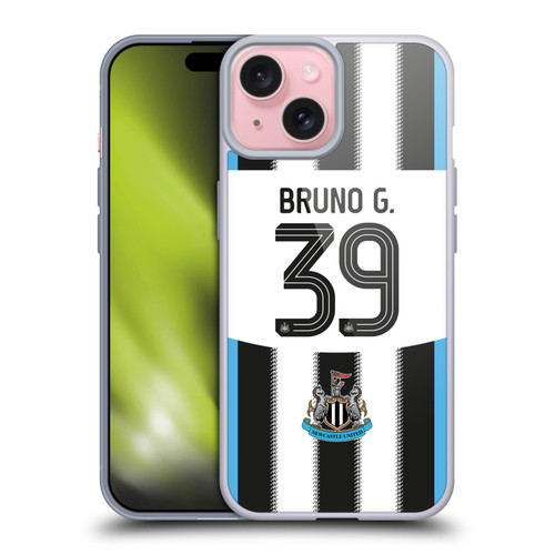 Newcastle United Football Club 2025/26 Players Home Kit Bruno Guimarães Soft Gel Case for Apple iPhone 15