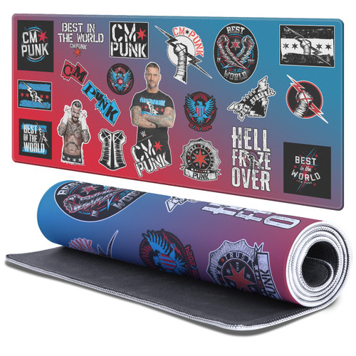 WWE CM Punk Sticker Collage Gaming Office Desk PC Keyboard Mouse Mat Pad 37.4 x 15.75 x 0.16 inches (900 x 400 mm) - XL