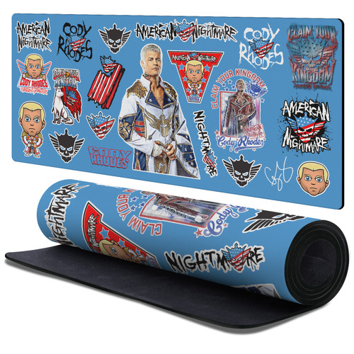 WWE Cody Rhodes Sticker Collage Gaming Office Desk PC Keyboard Mouse Mat Pad 37.4 x 15.75 x 0.16 inches (900 x 400 mm) - XL