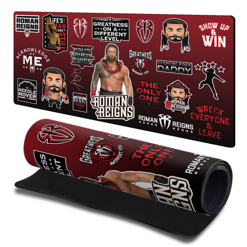 WWE Roman Reigns Sticker Collage Gaming Office Desk PC Keyboard Mouse Mat Pad 23.62 x 11.81 x 0.12 inches (600 x 300 mm) - L