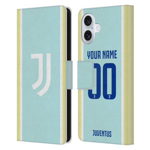 Custom Customised Personalised Juventus Football Club 2025/26 Kit Away Leather Book Wallet Case Cover For Apple iPhone 16 Plus