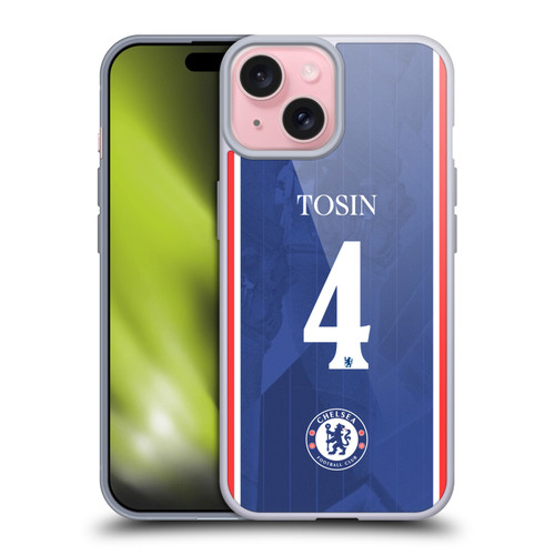 Chelsea Football Club 2025/26 Players Home Kit 1st Group Tosin Adarabioyo Soft Gel Case for Apple iPhone 15