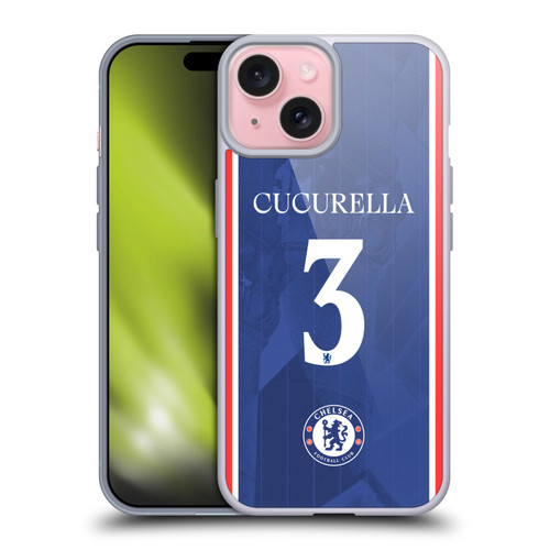 Chelsea Football Club 2025/26 Players Home Kit 1st Group Marc Cucurella Soft Gel Case for Apple iPhone 15